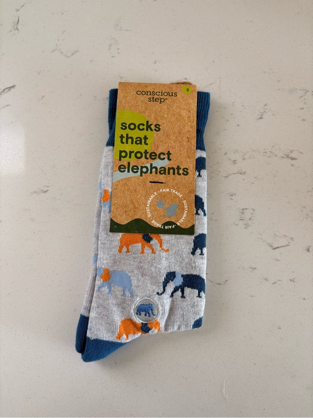 Conscious Step Unisex Elephant Crew Socks in Gray & Blue NWT